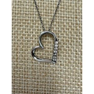 SPI Sterling Silver 925 India Open Heart Pendant Necklace Clear Stones 18 In